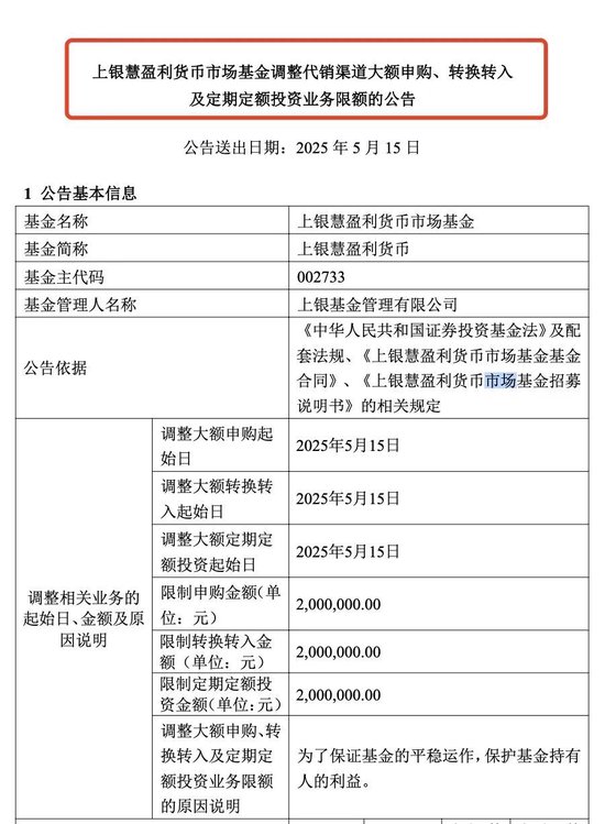 货币基金限购_货币基金7日年化收益率_防范套利资金冲击